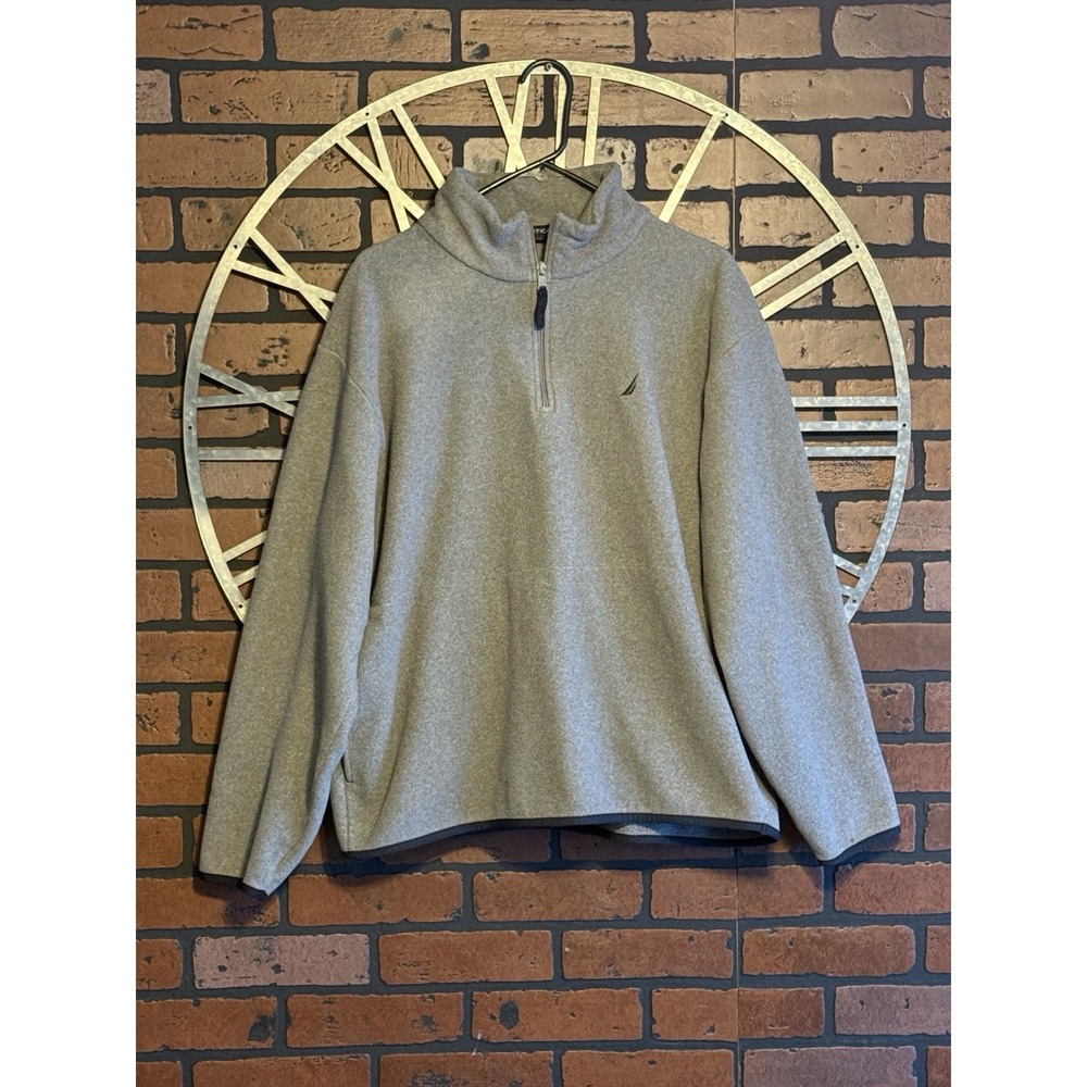 Men's Nautica Quarter Zip Pullover Fleece Sweatshirt Gray Size XL